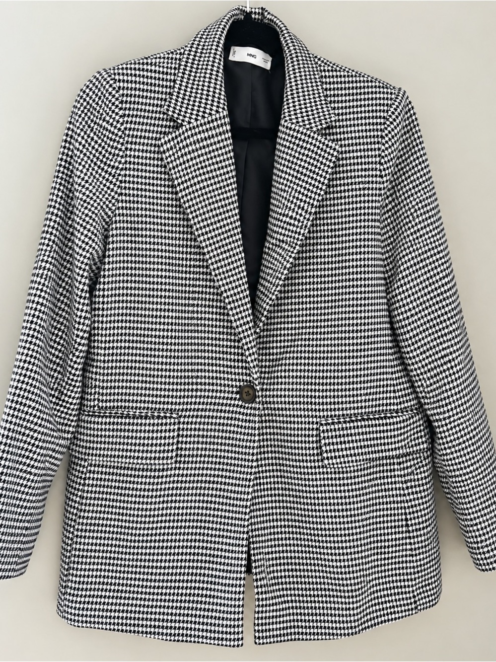 Mango/MNG Women’s Houndstooth Blazer Size M Black White Single Button Jacket